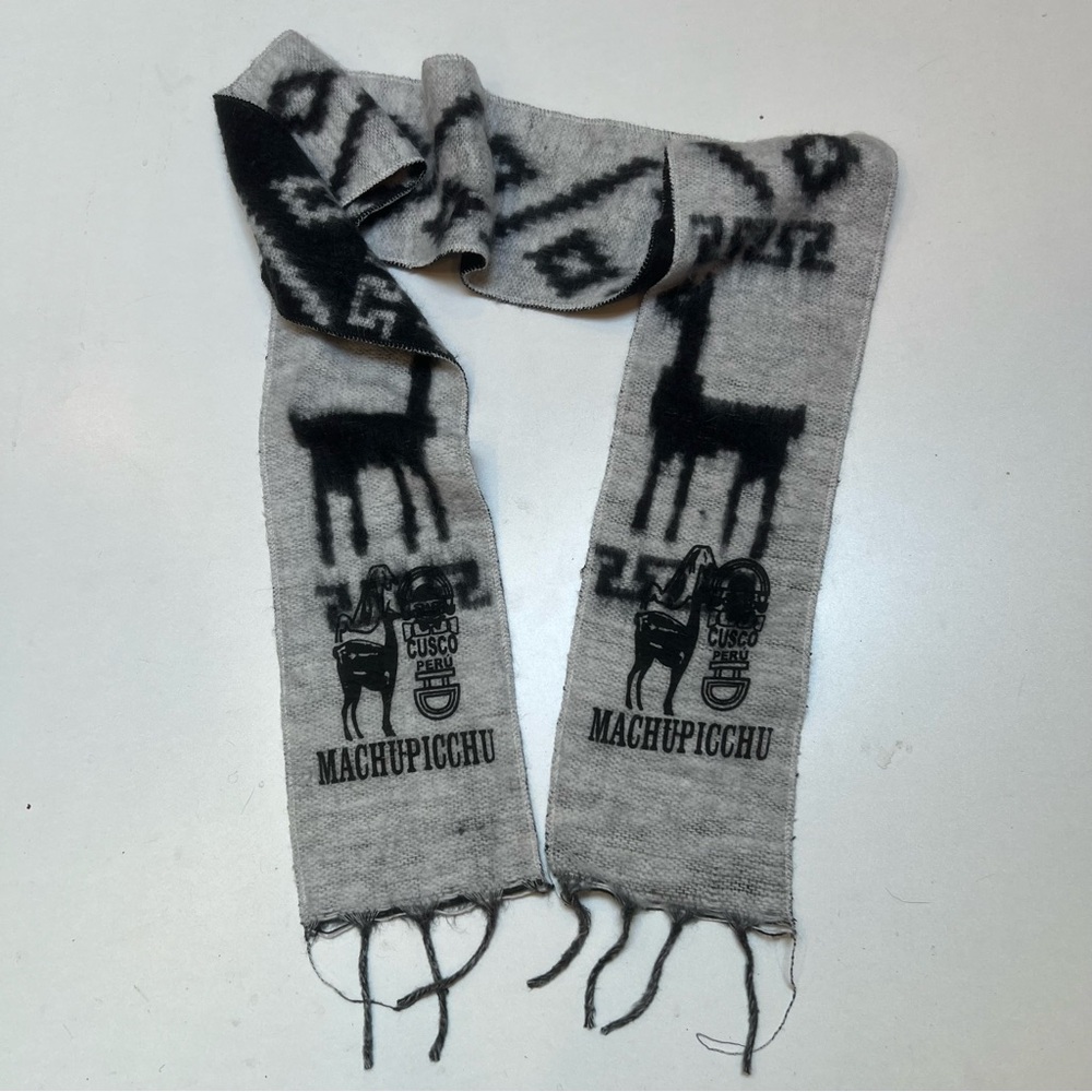 Gray and Black Nordic Patterned Scarves with Tassels